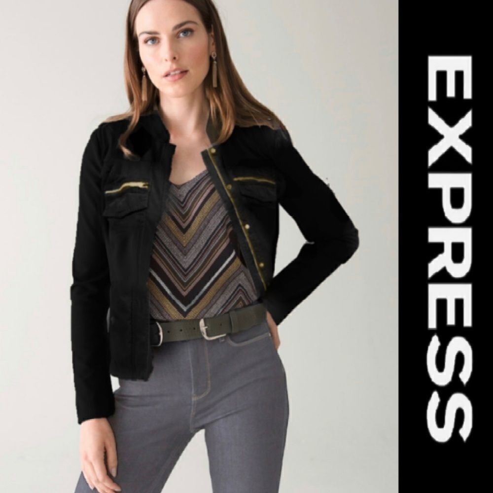 Express Black Utility Cargo Jacket
